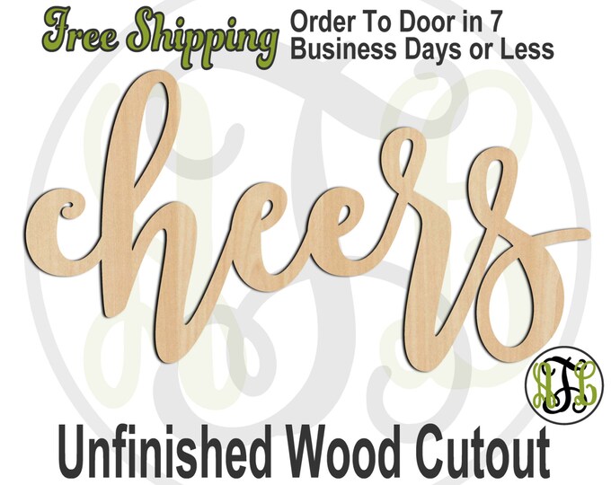 cheers - 320024FrFt- Word Cutout, unfinished, wood cutout, wood craft, laser cut wood, wood cut out, Door Hanger, wooden sign, wreath accent