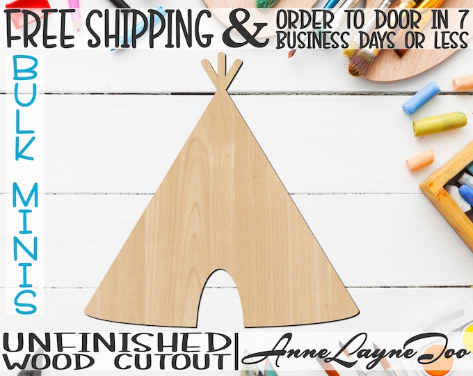 Teepee- 3" to 6" Minis, Small Wood Cutout, unfinished, wood cutout, wood craft, laser cut shape, wood cut out, ornament -170020