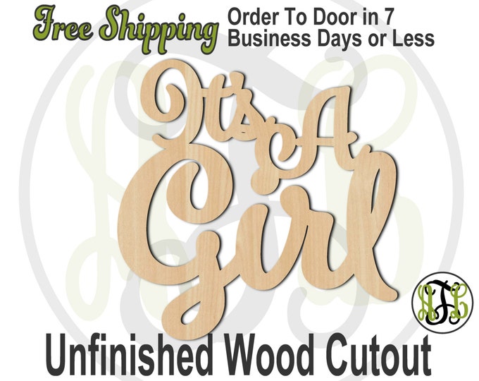 It's A Girl - 320002- Cutout, unfinished, wood cutout, wood craft, laser cut wood, wood cut out, Door Hanger, wooden sign, wall art