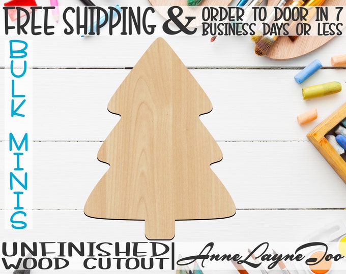 Simple Christmas Tree, 2" to 6" Minis, Small Wood Cutout, unfinished, wood cutout, wood craft, laser cut, wood cut out, ornament -180050