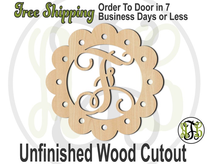 Scalloped Monogram - 990001M- Personalized Cutout, Initial, unfinished, wood cutout, laser cut, wood cut out, wooden, Door Hanger