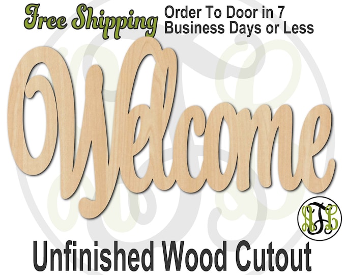 Welcome - 320003- Cutout, unfinished, wood cutout, wood craft, laser cut wood, wood cut out, Door Hanger, wooden sign, wall art