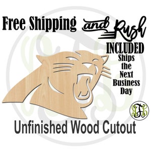Panther Head Mascot - 60624- School Spirit Cutout, unfinished, wood cutout,  laser wood cutout, Door Hanger - RUSH PRODUCTION