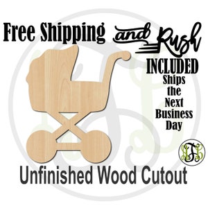 Baby Carriage 2- 30011- Cutout, unfinished, wood cutout,  laser cut shape, Door Hanger, Baby, Shower - RUSH PRODUCTION