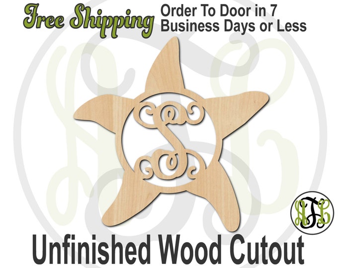 Starfish Monogram - 50003M1- Personalized Cutout, Initial, unfinished, wood cutout, wood craft, laser cut, wood cut out, wooden