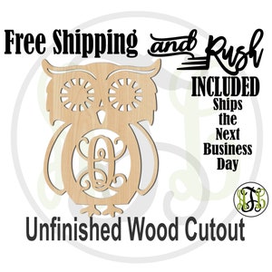 Retro Owl Monogram Wood Sign, Owl Initial Sign, Owl Door Hanger, unfinished, wood cut out, laser cut -230100M1- RUSH PRODUCTION
