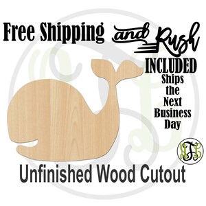 Whale 2 - 230012- Cutout, unfinished, wood cutout,  laser cut shape, Door Hanger, wreath accent - RUSH PRODUCTION