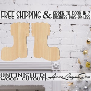Pair of Santa Boots Wood Cutout, Santa Boots Door Hanger, Christmas Boots Cutout, Wooden Boots, unfinished, laser cut, wood cut out -180033