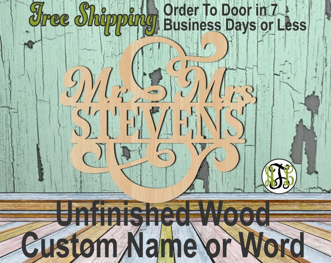 Mr. and Mrs. Name Plate 4- 320104- Personalized Cutout, unfinished, wood cutout, wood craft, laser cut wood, wood cut out, Wedding, wooden