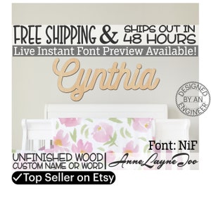 Wooden Name Sign, NiF Font,  unfinished wood cutout, Custom Wood Name Sign, Nursery Sign, Wedding, Birthday Sign, Name in Wood- 48 HOURS