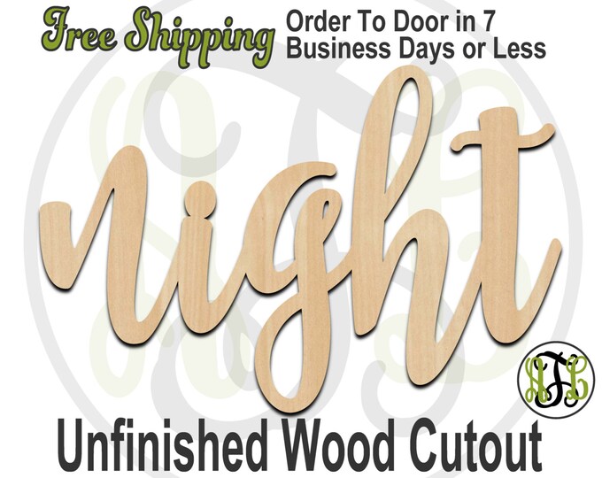 night - 320214FrFt- Word Cutout, unfinished, wood cutout, wood craft, laser cut wood, wood cut out, Door Hanger, wooden sign, wreath accent