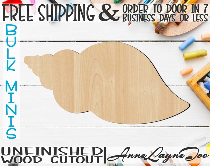 Shell 3- 2" to 6" Minis, Small Wood Cutout, unfinished, wood cutout, wood craft, laser cut shape, wood cut out, ornament -50016