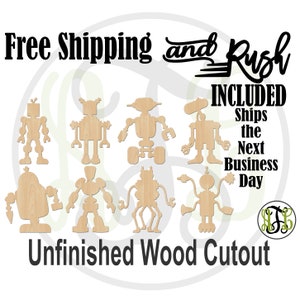 Puede incluir: Conjunto de ocho recortes de robots de madera sin terminar. Los robots están en varias poses y estilos. Envío gratuito y envío urgente incluidos. Se envía el siguiente día hábil.