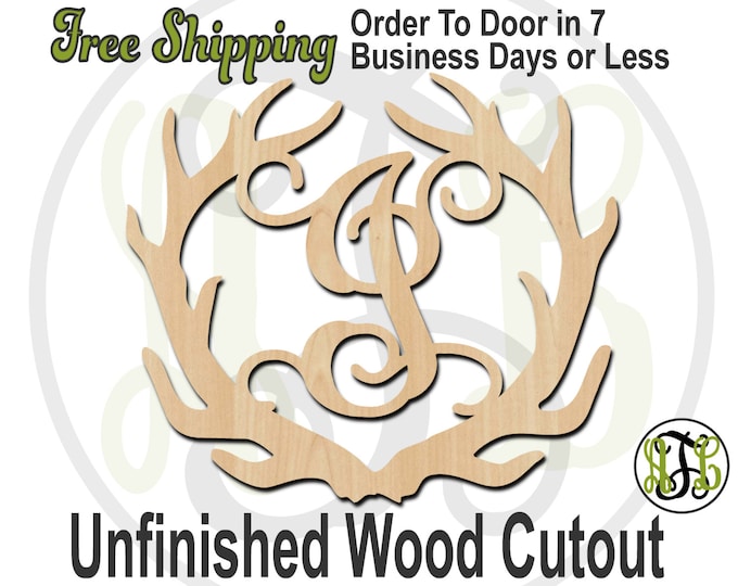 Antler Monogram - 990002M1- Personalized Cutout, Initial, unfinished, wood cutout, wood craft, laser cut, wood cut out, wooden, Door Hanger