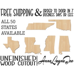 State Wood Cutout, 50 State Shapes, Wooden State Guest Book, State Door Hanger, United States, laser cut, unfinished wood cutout - 270001-50