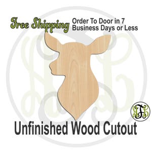 Doe Head - 230096- Animal Cutout, unfinished, wood cutout, wood craft, laser cut shape, wood cut out, Door Hanger, wood cut out, wooden