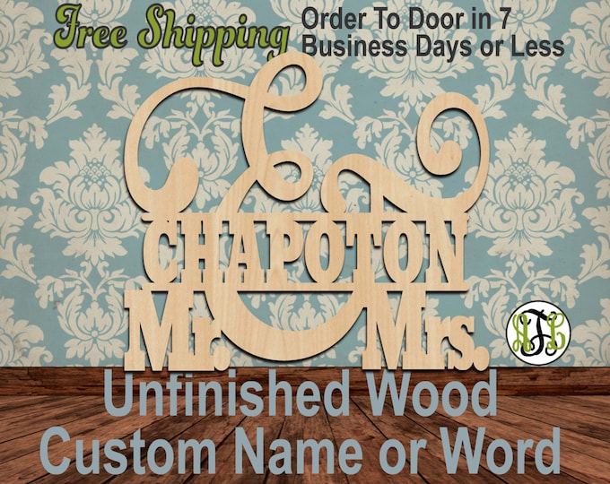 Mr. and Mrs. Name Plate 1- 320101- Personalized Cutout, unfinished, wood cutout, wood craft, laser cut wood, wood cut out, Wedding, wooden
