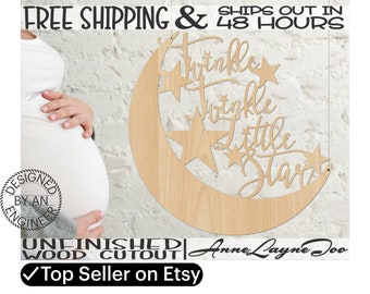 Twinkle Twinkle Little Star Wood Cutout, Nursery Cutout, Baby Shower sign, unfinished, wood cut out, laser cut, Ships in 48 HOURS -325016