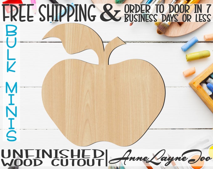 Apple- 2" to 6" Minis, Small Wood Cutout, unfinished, wood cutout, wood craft, laser cut shape, wood cut out, ornament -28002