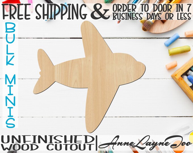 Airplane 2- 2" to 6" Minis, Small Wood Cutout, unfinished, wood cutout, wood craft, laser cut shape, wood cut out, ornament -10010