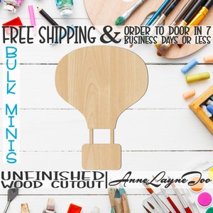 Hot Air Balloon- 2&quot; to 6&quot; Minis, Small Wood Cutout, unfinished, wood cutout, wood craft, laser cut, wood cut out, ornament -300003