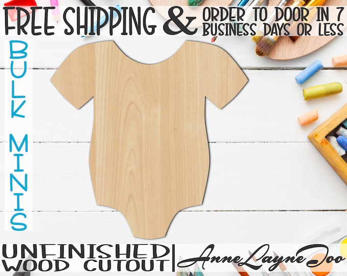 Infant Body Suit, 1" to 6" Minis, Small Wood Cutout, unfinished, wood cutout, wood craft, laser cut, wood cut out, ornament -30003