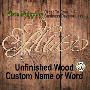 3/8&quot; Thick BBP Unfinished Wood Custom Name in PmBSA Font, Script, Cursive, wooden name sign, laser cut wood out, Personalized, DIY