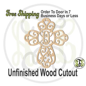 Scroll Cross Monogram - 290037M1 - Personalized Cutout, Initial, unfinished, wood cutout, laser cut, wood cut out cut out, wooden, wall art
