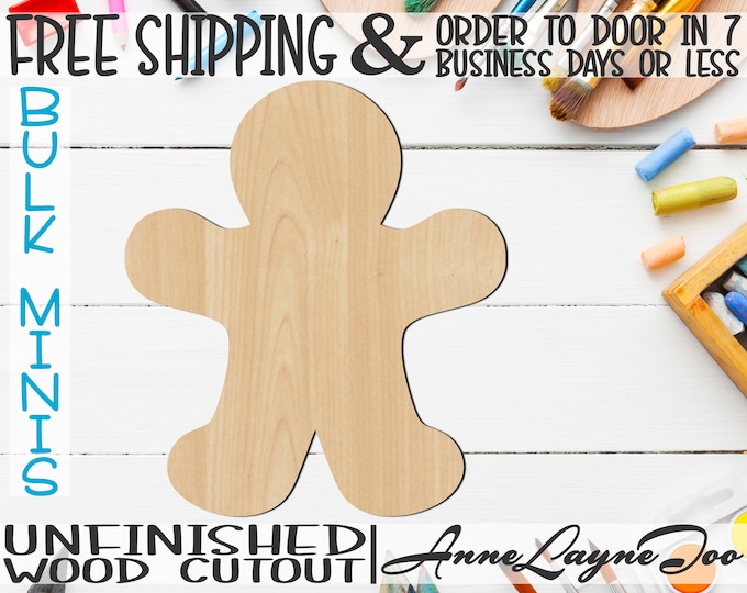 Gingerbread Man- 2" to 6" Minis, Small Wood Cutout, unfinished, wood cutout, wood craft, laser cut, wood cut out, ornament -180044