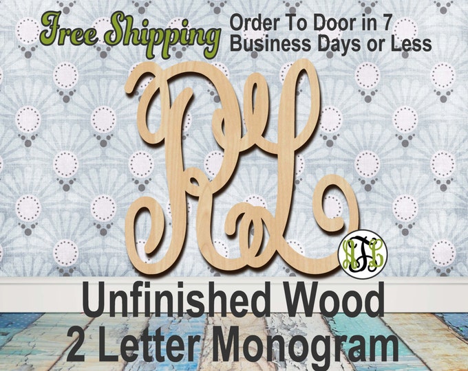 Unfinished Wood 2 Letter Monogram, Connected, Winterfell, Craft, laser cut wood, wood cut out, custom, personalized, wooden, Door Hanger