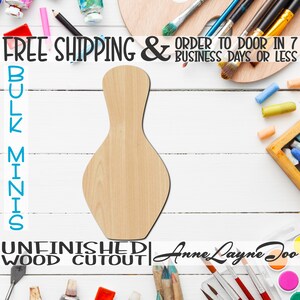 Bowling Pin- 2" to 6" Minis, Small Wood Cutout, unfinished, wood cutout, wood craft, laser cut, wood cut out, ornament -60021