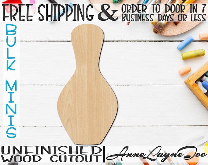 Bowling Pin- 2" to 6" Minis, Small Wood Cutout, unfinished, wood cutout, wood craft, laser cut, wood cut out, ornament -60021