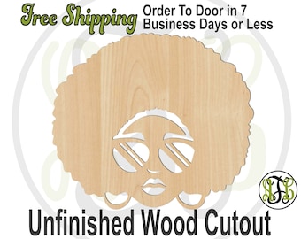 African American Lady with Headband Wood Cutout, Lady with Afro Door Hanger, wood cut out, Afro, laser cut, unfinished wood cutout - 3300012