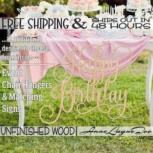 Happy Birthday Wood Sign, Birthday Sign, Sweet 16, Chair Hanger, unfinished, wood cut out, laser cut, Ships in 48 HOURS -321036-55