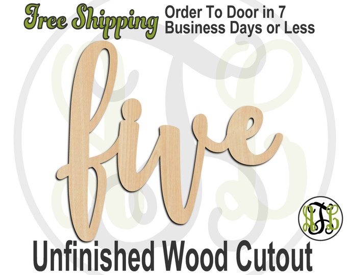 five - 320232FrFt- Word Cutout, unfinished, wood cutout, birthday, number, laser cut wood, wood cut out, Door Hanger, wooden sign, age