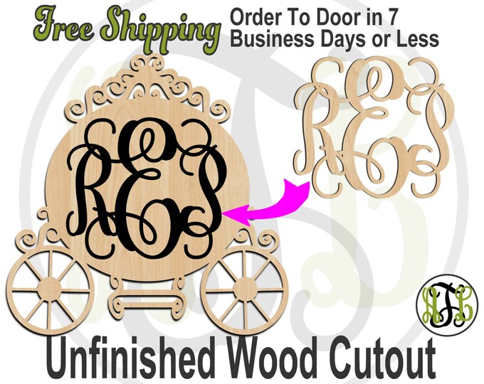 Princess Carriage 2 w/ Monogram- 20011- Personalized Cutout, unfinished, wood cutout, wood craft, laser cut, wood cut out, wooden