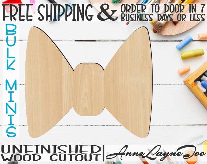 Bow Tie- 2" to 6" Minis, Small Wood Cutout, unfinished, wood cutout, wood craft, laser cut shape, wood cut out, ornament -10002