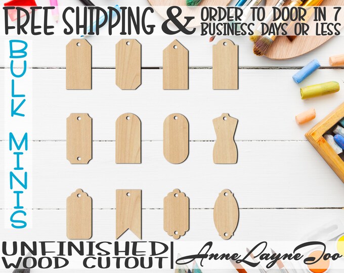 Narrow Gift Tags - 3" to 6" Minis, Small Wood Cutout, unfinished, wood cutout, wood craft, laser cut, wood cut out, ornament -3100101-112