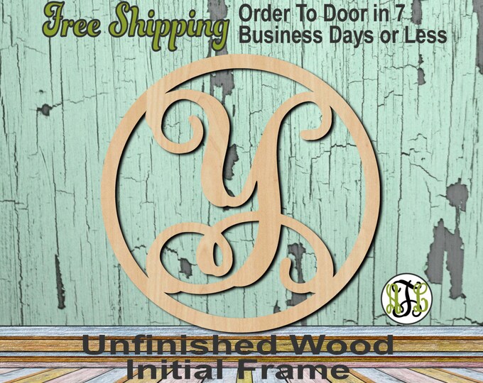 Vine Bold Monogram in Thin Circle Frame, 104TCFVINE, Initial, Custom, laser cut wood cut out, Wedding, wooden, Door Hanger, wreath accent