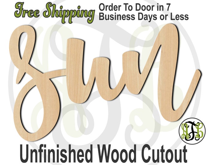 sun - 320064FrFt- Word Cutout, unfinished, wood cutout, wood craft, laser cut wood, wood cut out, Door Hanger, wooden sign, wreath accent