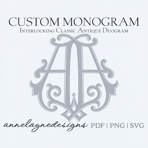 Custom Interlocking Classic Antique Duogram- Digital File Hand Designed to order- Wedding Duogram- Files Emailed upon Completion & Approval