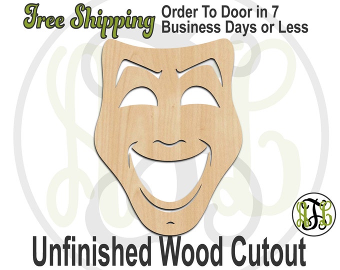 Happy Mask - 130003- Mardi Gras Cutout, unfinished, wood cutout, wood craft, laser cut shape, wood cut out, Door Hanger, wooden, wall art