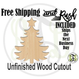Christmas Tree 2 - 180036- Holiday Cutout, unfinished, wood cutout,  laser cut shape, Door Hanger - RUSH PRODUCTION