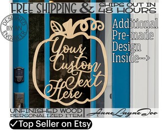 Custom Pumpkin Frame Wood Sign, Fall Cut Out, Fall Door Hanger, Halloween, unfinished, wood cut out, laser cut, Ships in 48 HOURS -990064