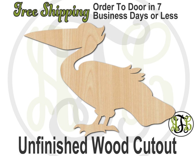 Pelican - No. 230047- Bird Cutout, unfinished, wood cutout, wood craft, laser cut shape, wood cut out, Door Hanger, Louisiana, wooden, blank