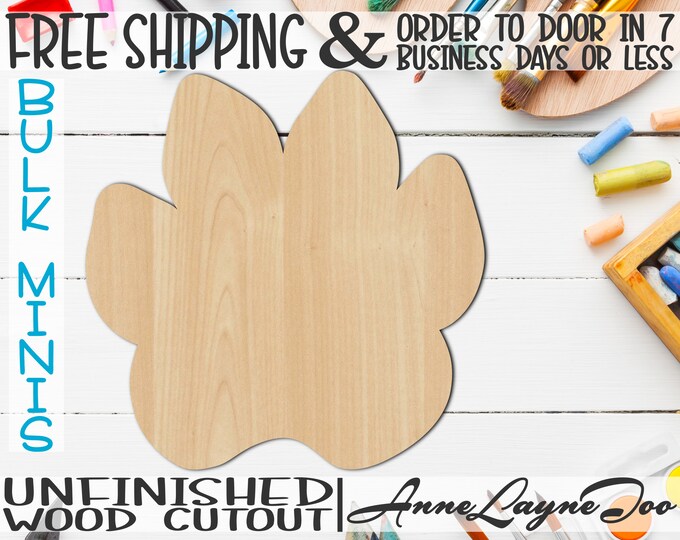 Paw- 2" to 6" Minis, Small Wood Cutout, unfinished, wood cutout, wood craft, laser cut shape, wood cut out, ornament -230030