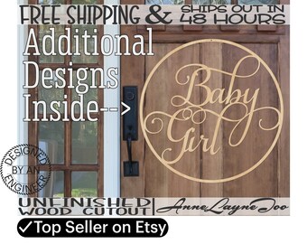 Baby Girl Baby Boy Wooden Sign, Baby Shower Cut Out, Gender Reveal Sign, Door Hanger, It's a Girl or Boy, unfinished, laser cut -325184-87