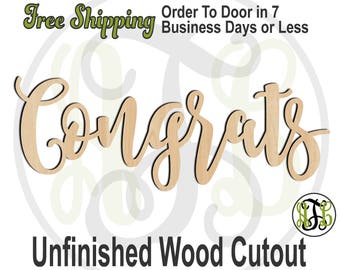 Congrats - 320282FrFt- Word Cutout, unfinished, wood cutout, wood craft, laser cut wood, wood cut out, Door Hanger, wooden, wreath accent