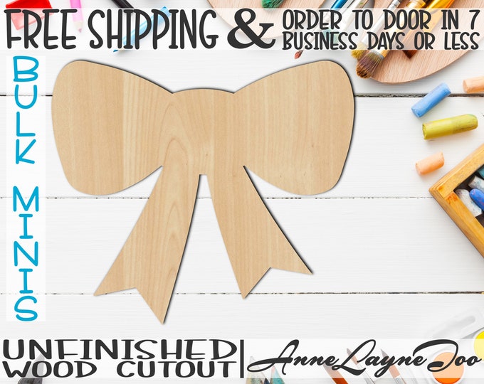 Bow- 3" to 6" Minis, Small Wood Cutout, unfinished, wood cutout, wood craft, laser cut shape, wood cut out, ornament -300045