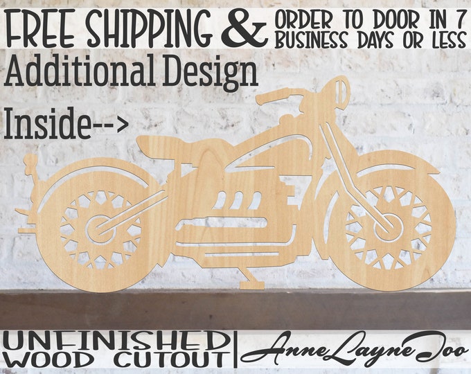 Motorcycle Outline or Solid Wood Cutout, Motorbike Wall Art, Chopper Cutout, Hog Cutout, unfinished, wood cut out, laser cut -300248-49